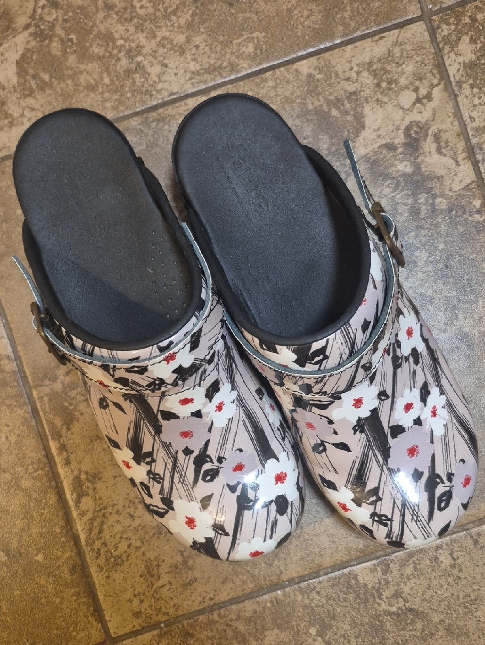 Sanita Black Embossed Logo Clog Sole